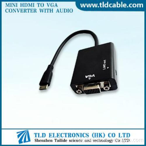 Mini HDMI to VGA with Audio Cable Converter Adapter for HDTV PC Black